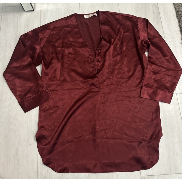 Victoria's Secret Other - Vintage Victoria's Secret Satin Sleep Shirt Sz M/L Burgundy Embroidered VS Logo